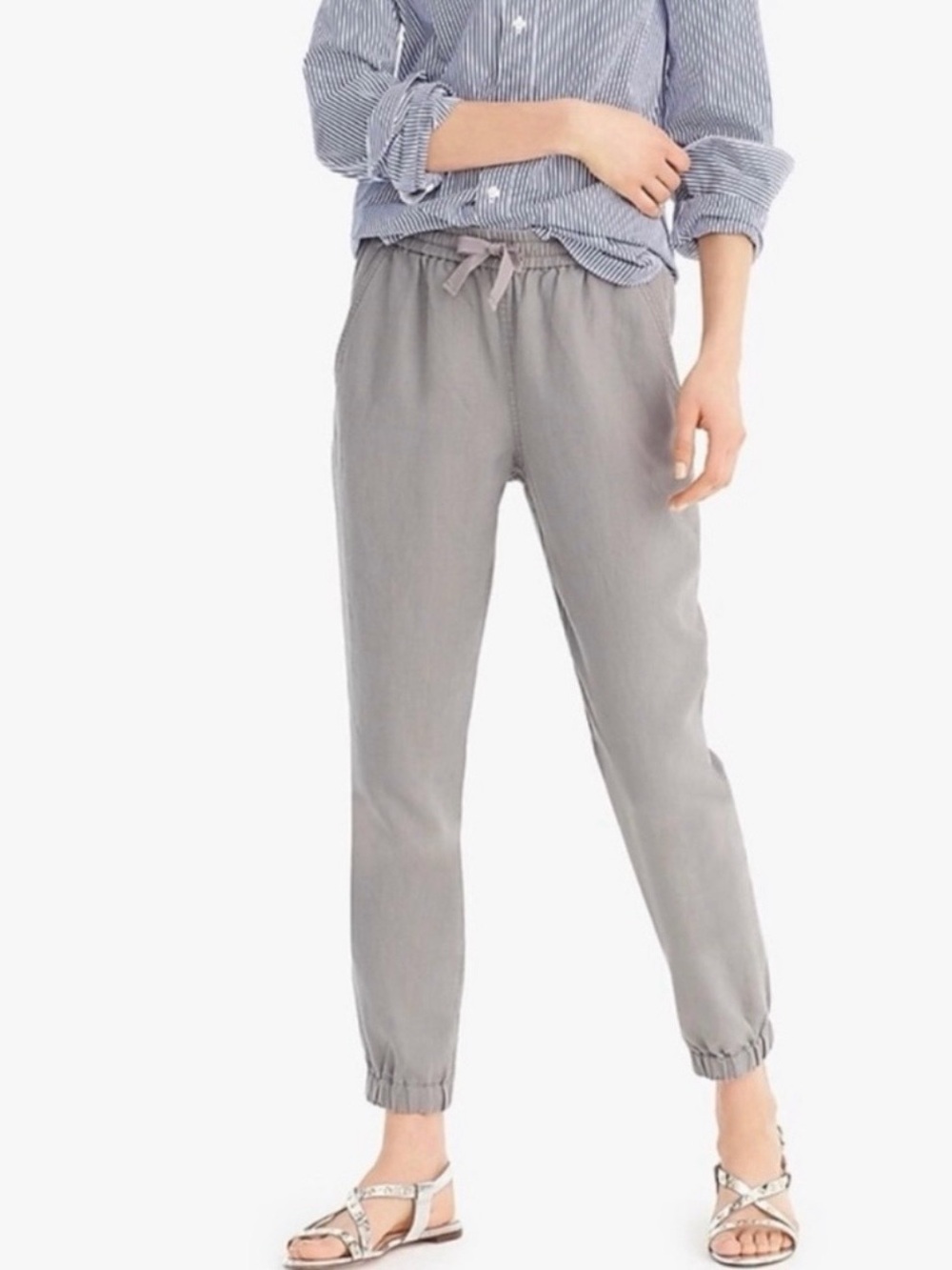 J.CREW Point Sur Grey Seaside Jogger Linen Blend Crop Pant Size 6 Petite